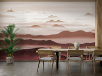Warm burgundy hills in fog mural

