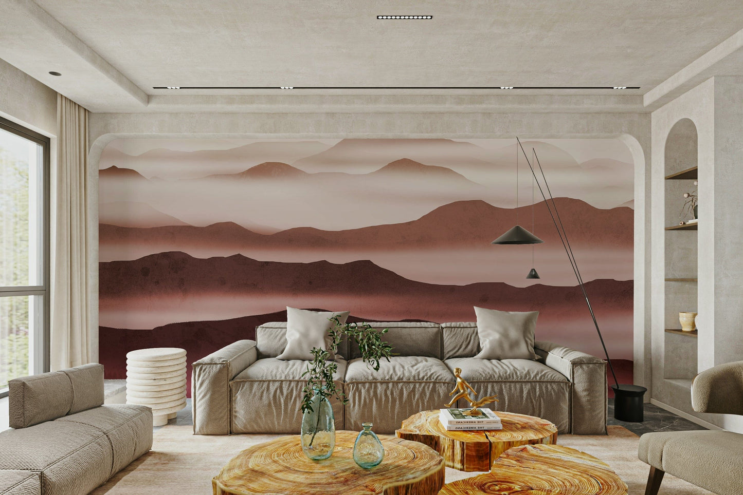 Hazy burgundy peaks mural design

