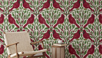 Nature-themed cardinal wallpaper in rich burgundy tones.
