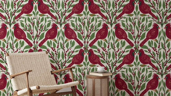 Nature-themed cardinal wallpaper in rich burgundy tones. RNM15
