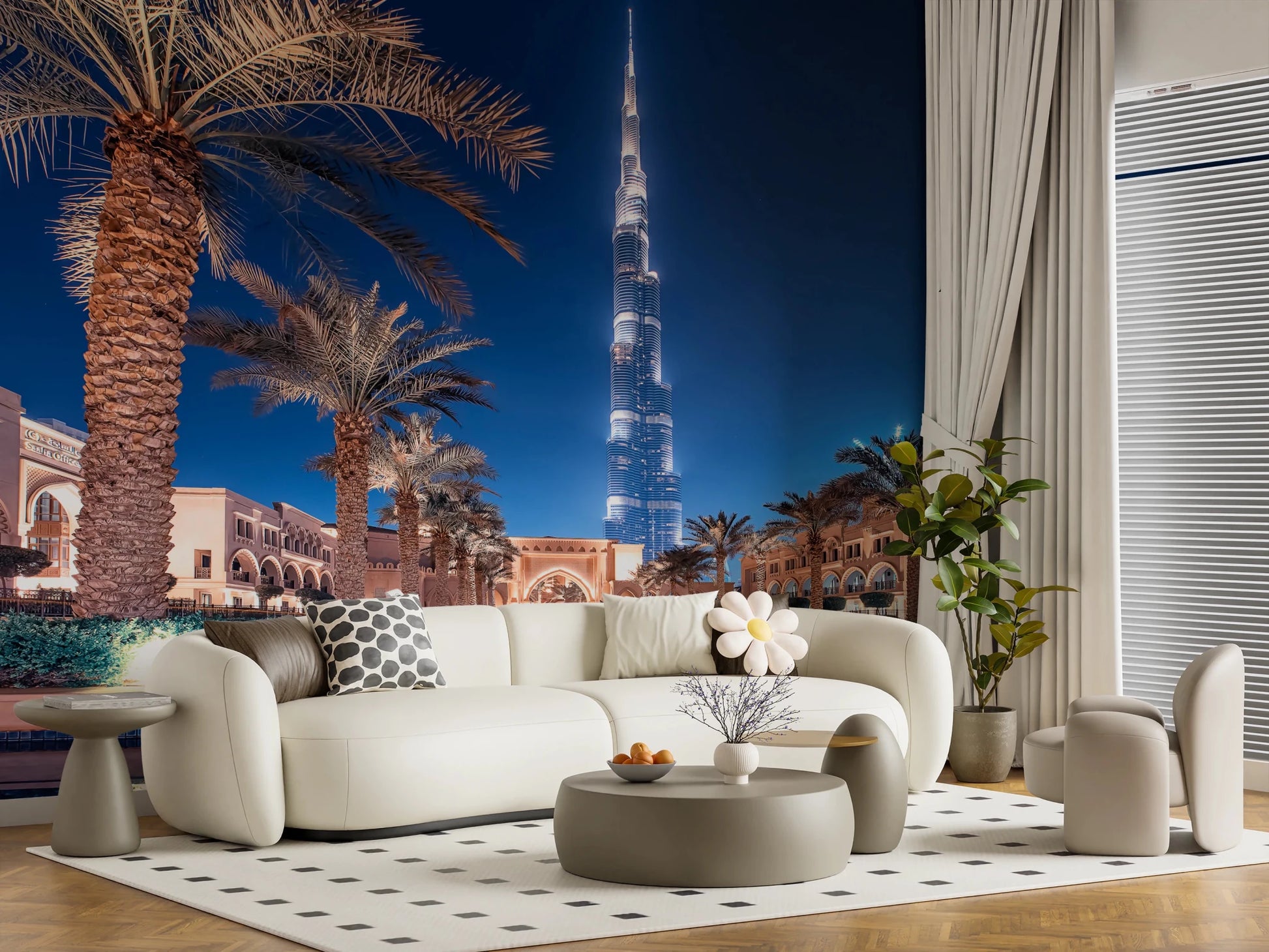 Landmark tower wallpaper for walls with palms.