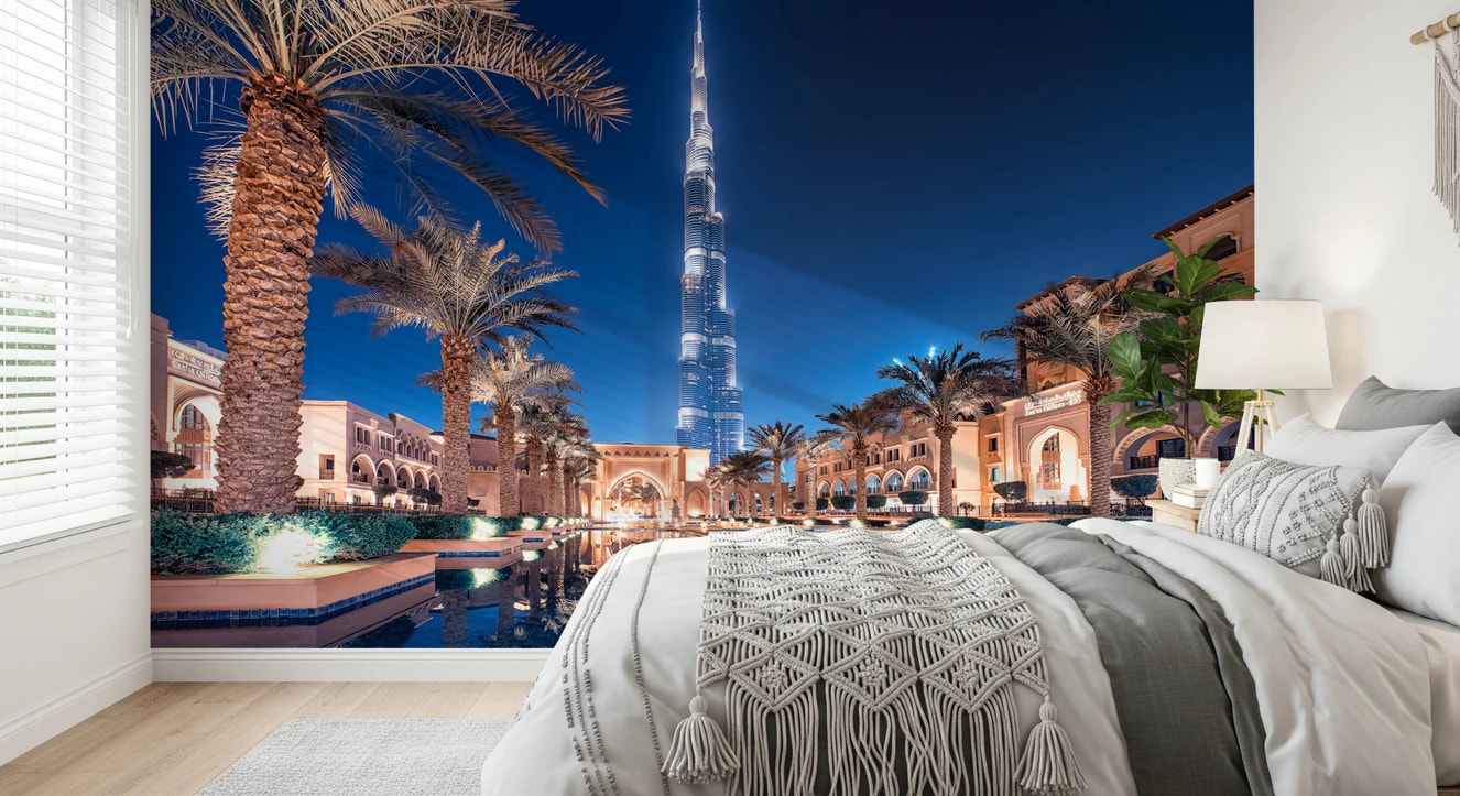 Iconic Burj reflection wall mural for luxury home.