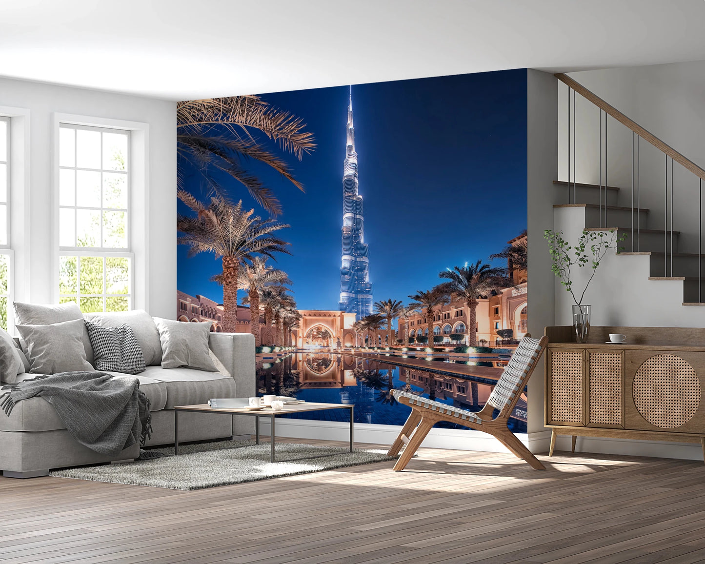 Gold and blue Burj wallpaper for walls decor.