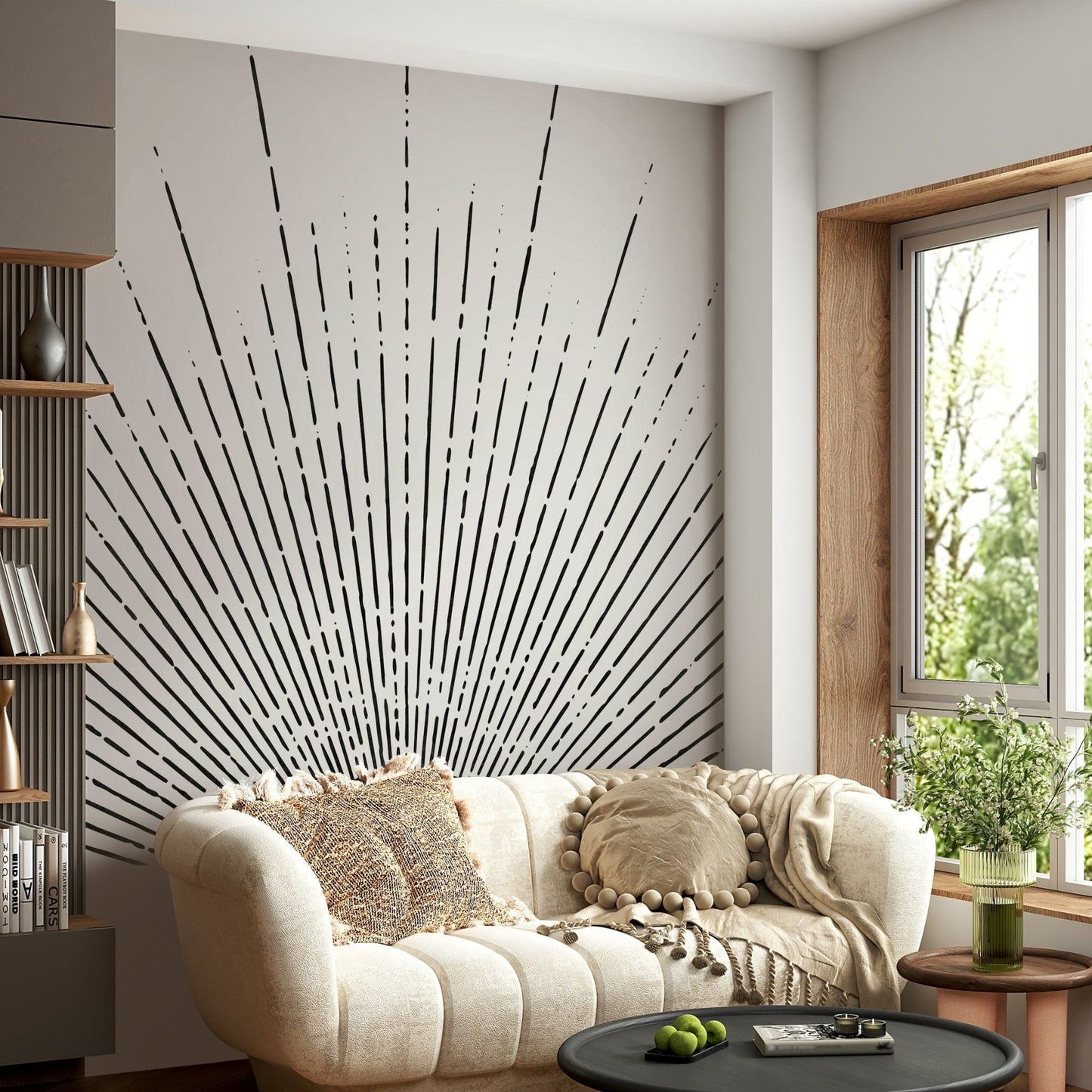 Graphic black burst wall mural

