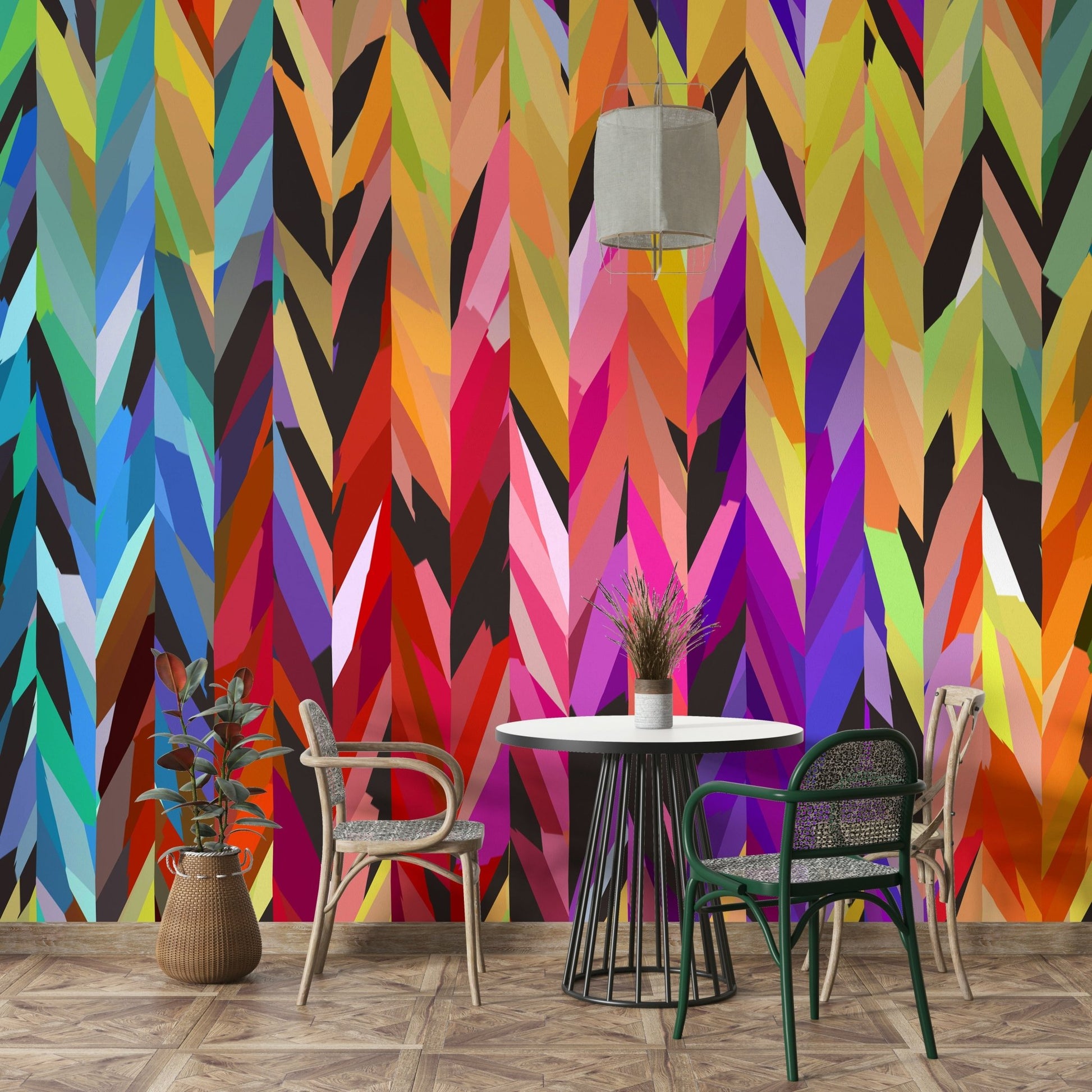 Eye-catching Burst of Color mural for dynamic interiors

