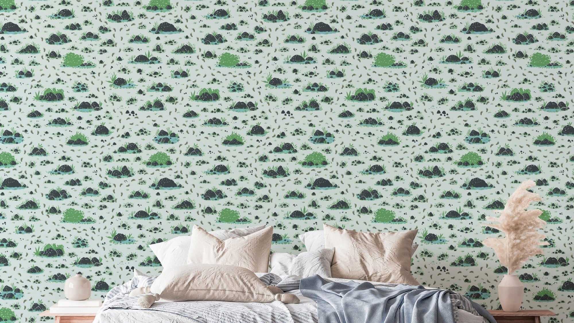 Bushes and Footprints mural wallpaper product RNM01