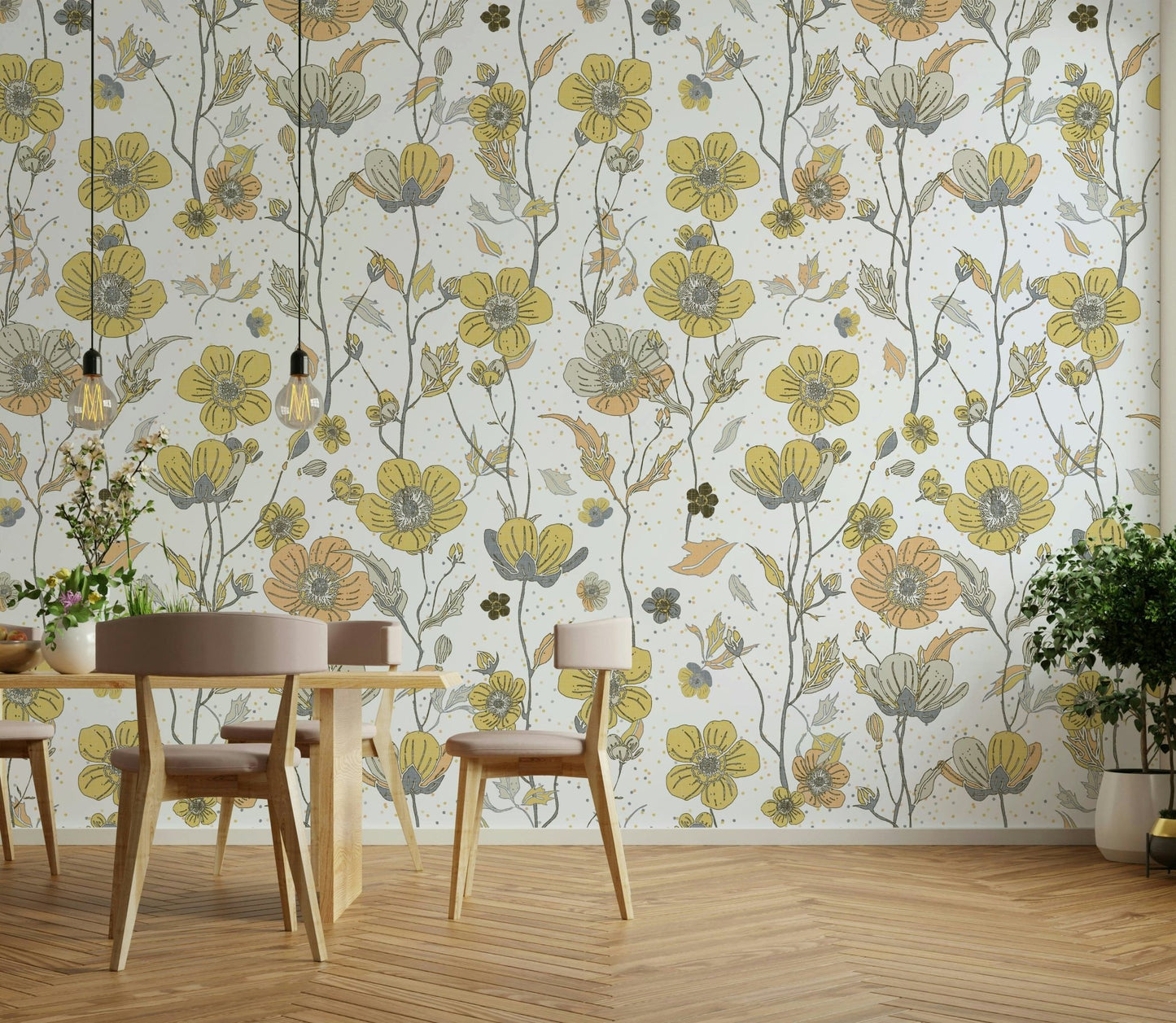 Calm botanical wallpaper for interiors

