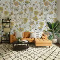Vintage-style buttercup wallpaper detail

