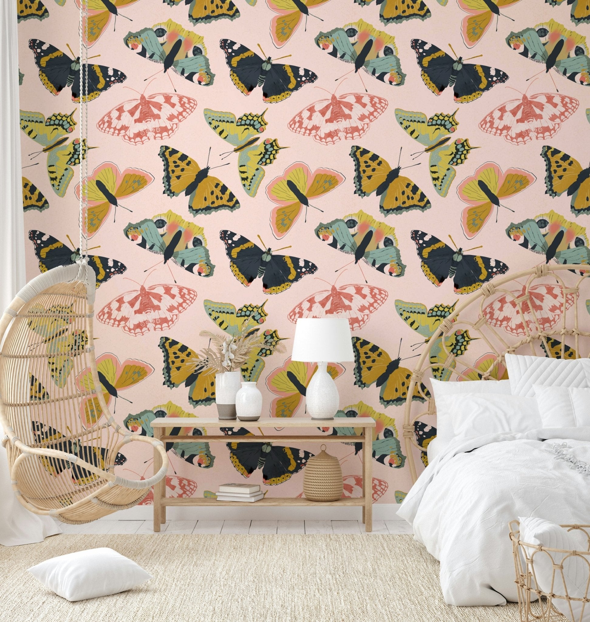 Romantic wall design with butterflies and petals, GD1707