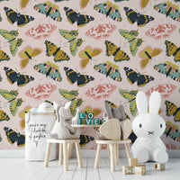 Blooming floral print with scattered butterflies, GD1707