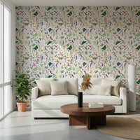 Botanical Butterfly And Blooms wallpaper removable vinyl surface texture.