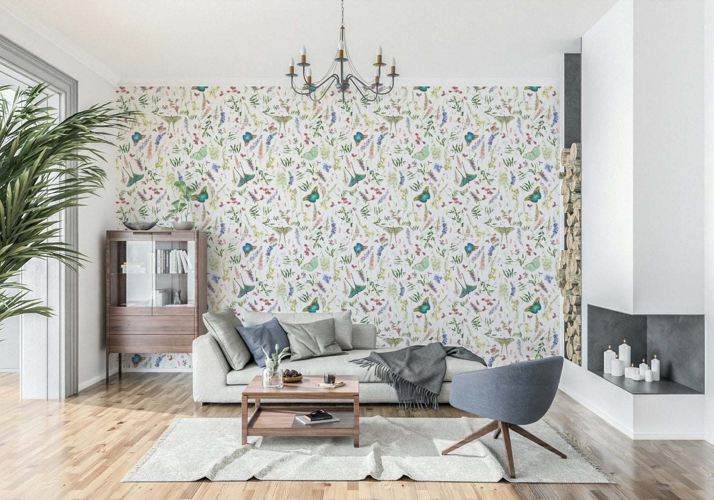 Colorful blossoms Butterfly And Blooms wallpaper for walls elegant motif.