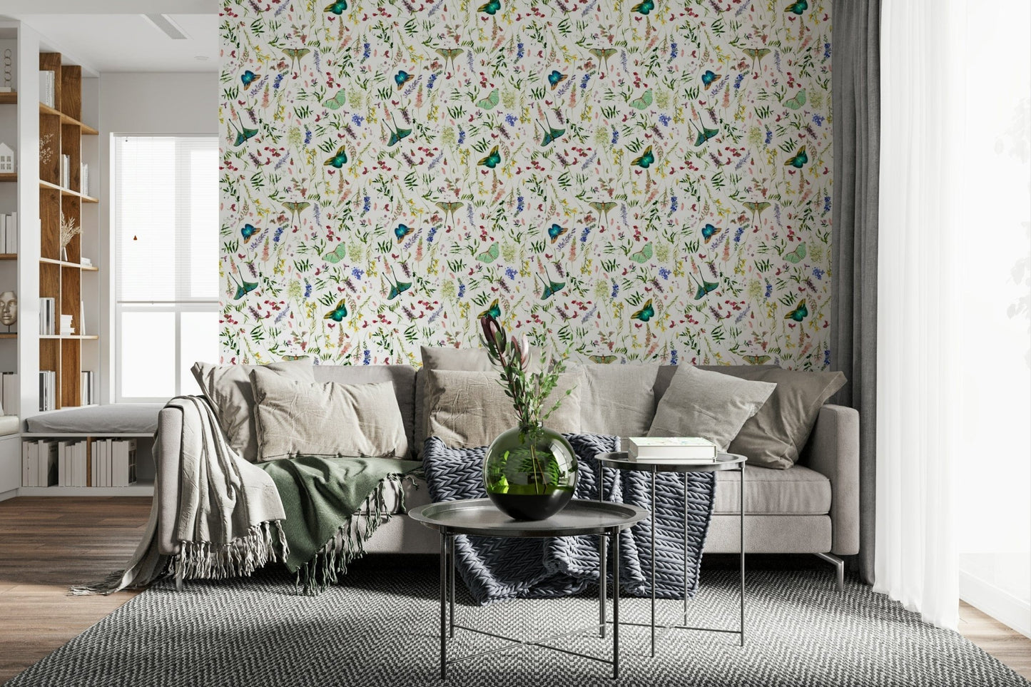Butterfly And Blooms watercolor wallpaper wall mural enchanting garden design.