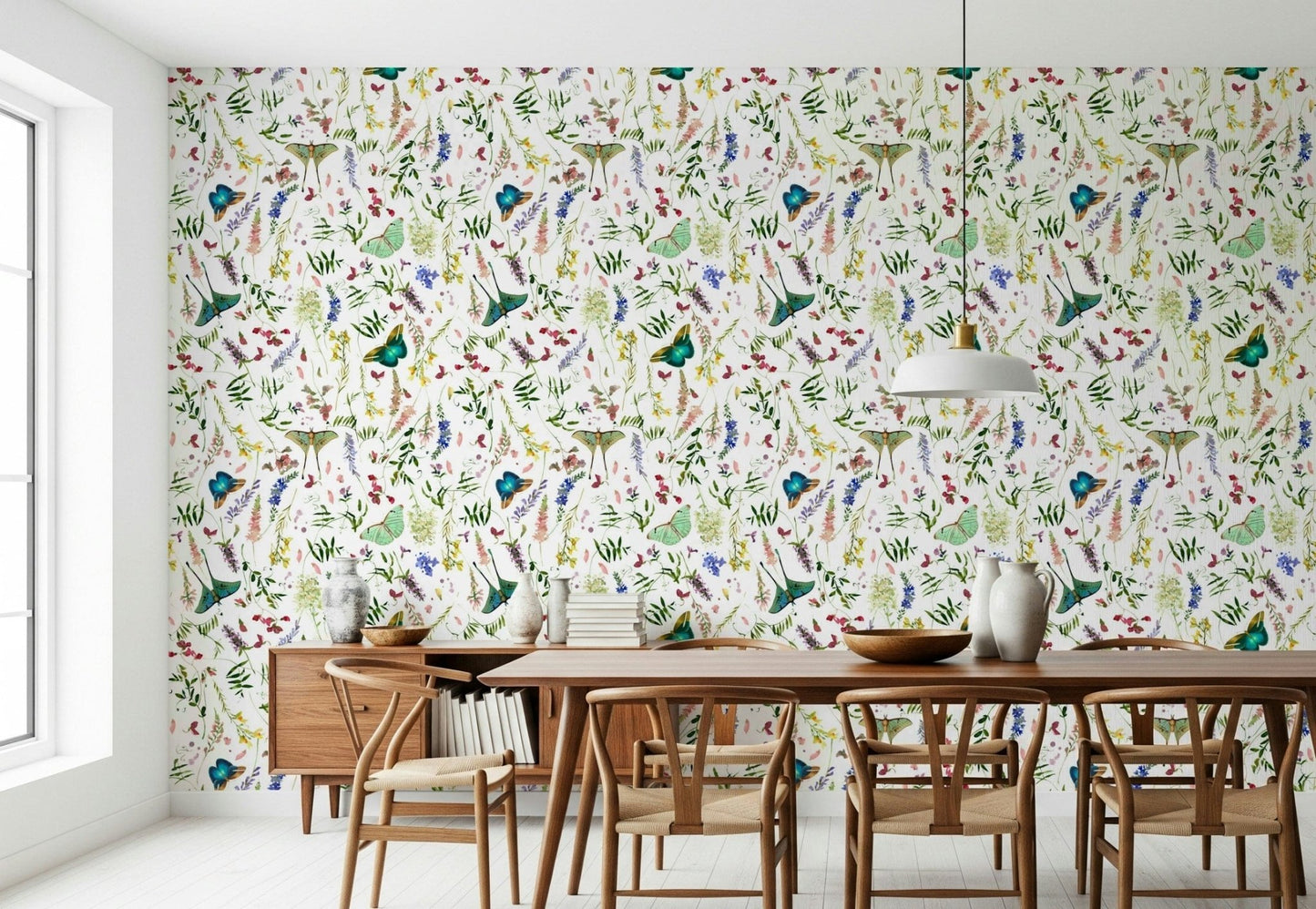 Wall mural Butterfly And Blooms featuring blue and green butterflies.