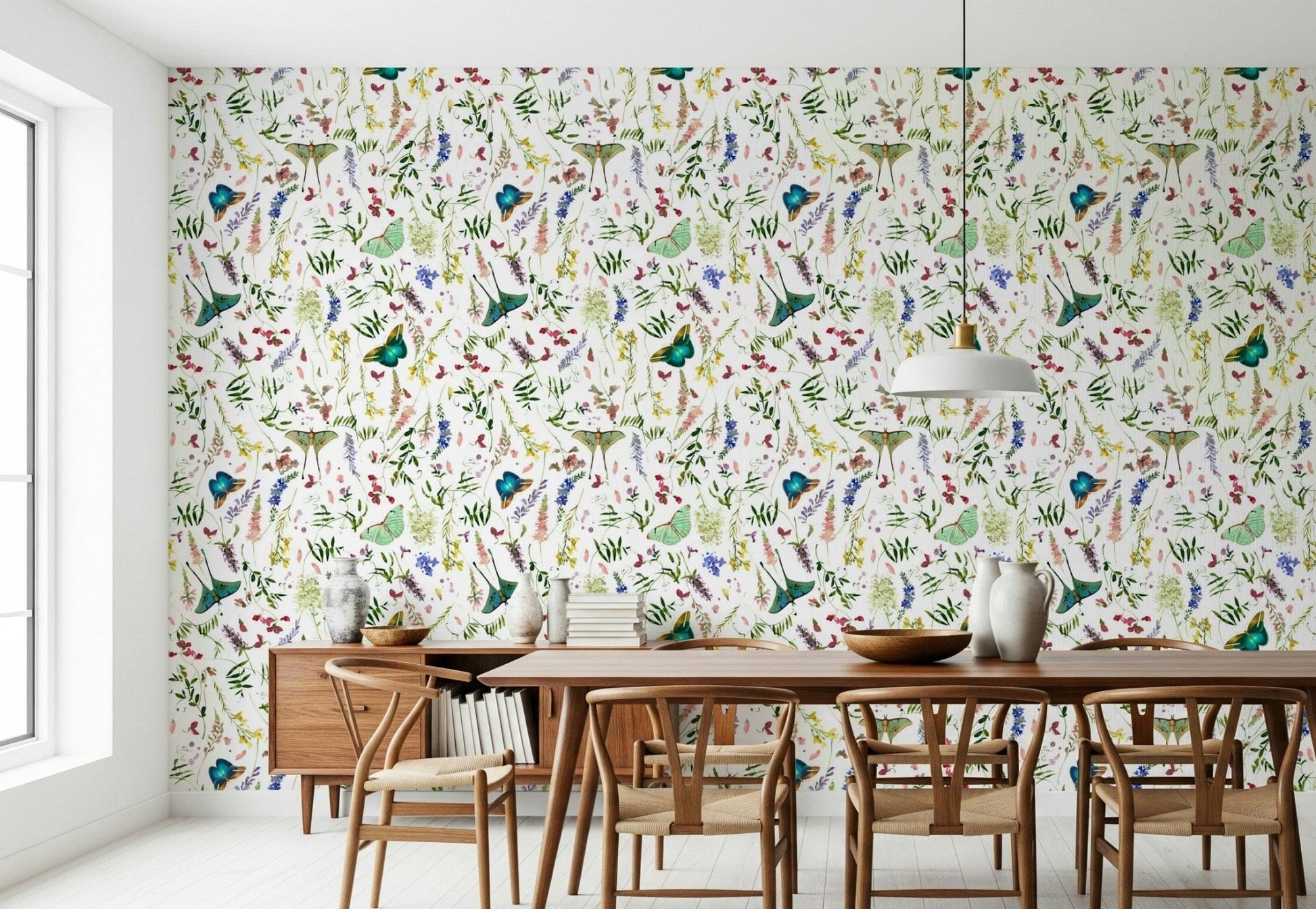 Wall mural Butterfly And Blooms featuring blue and green butterflies.