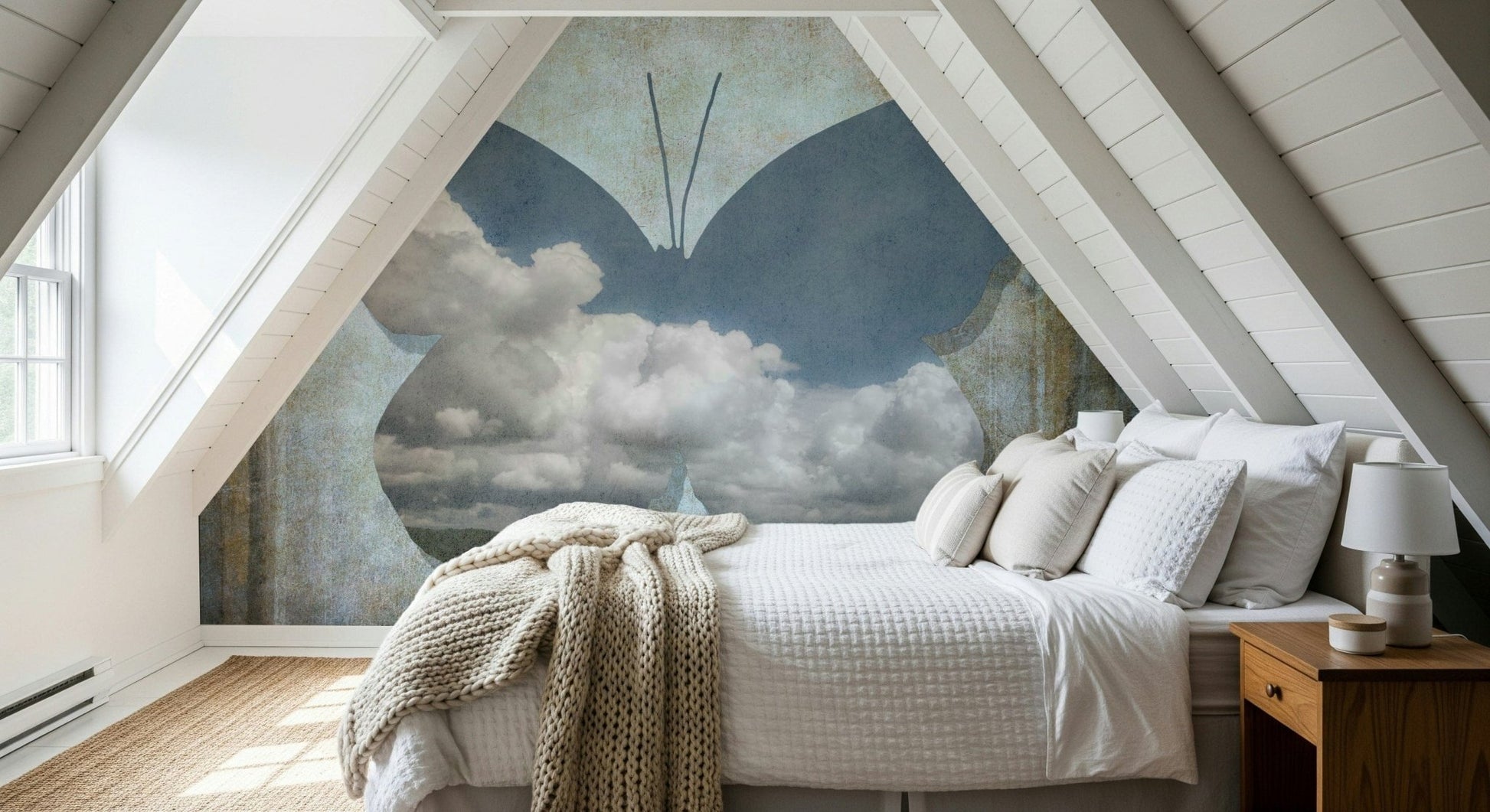 Butterfly Dreamscape, abstract nature image, moody wall art piece design.