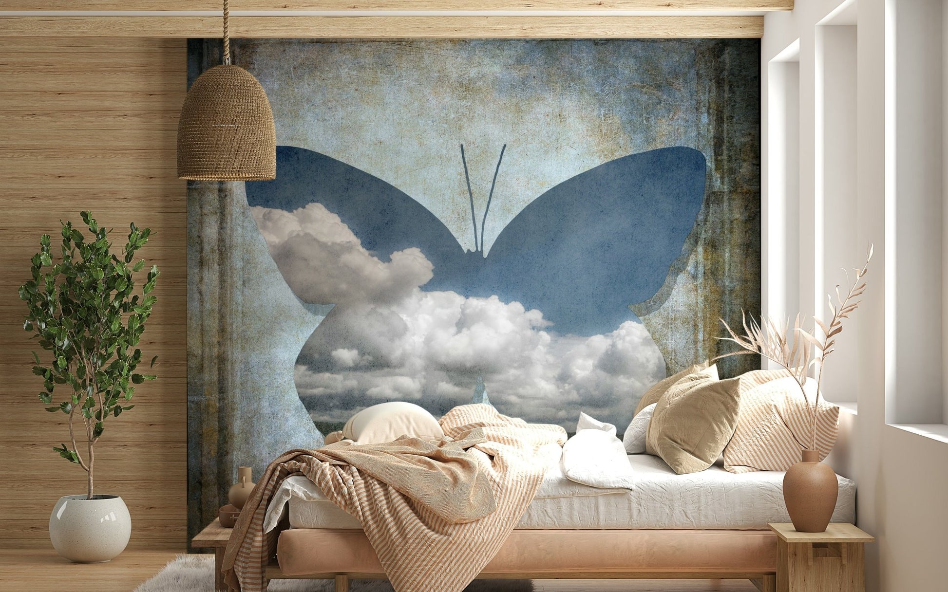 Butterfly Dreamscape Wall Mural, surreal cloud and sky image.