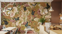 A graceful subtle flower wall mural in soft, elegant tones., GD5689