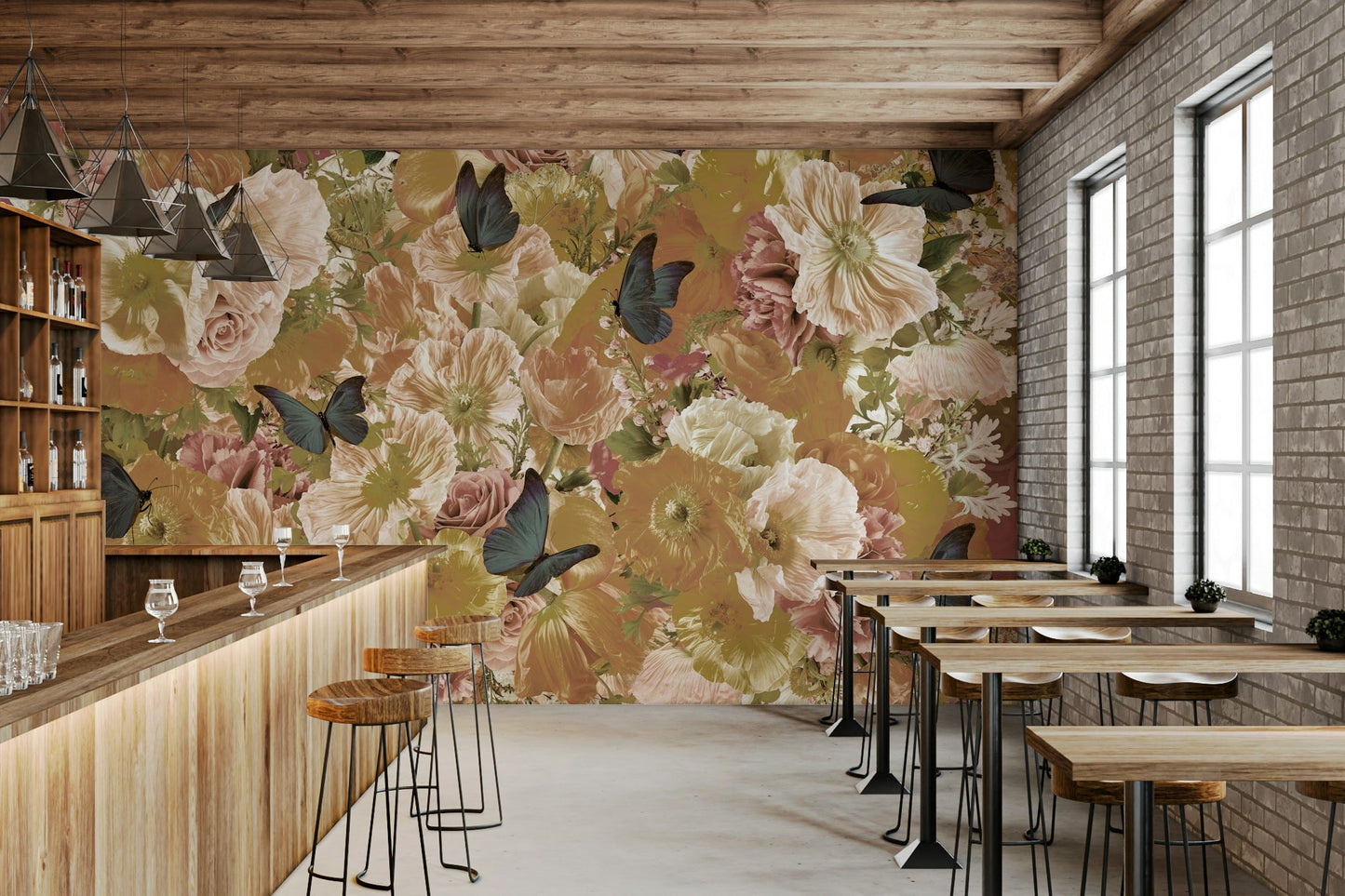 A contemplative floral pattern wallpaper mural for a feature wall., GD5689