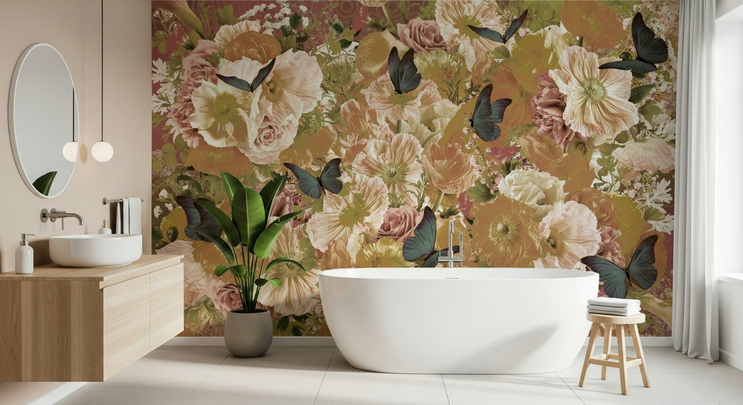 A calming floral design wallpaper mural that defines a space., GD5689