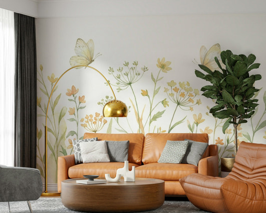 Colorful butterfly wallpaper mural for a child playroom feature wall