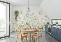 Meadow flowers and butterflies wallpaper mural for a home office