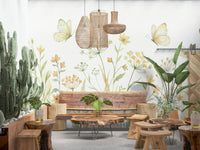 Soft floral butterfly meadow wall mural for a guest room wallpaper mural