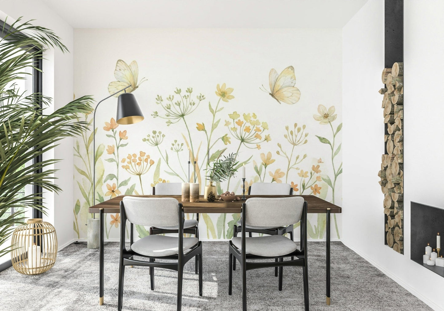 Elegant winged insect wallpaper mural for a boutique hotel suite