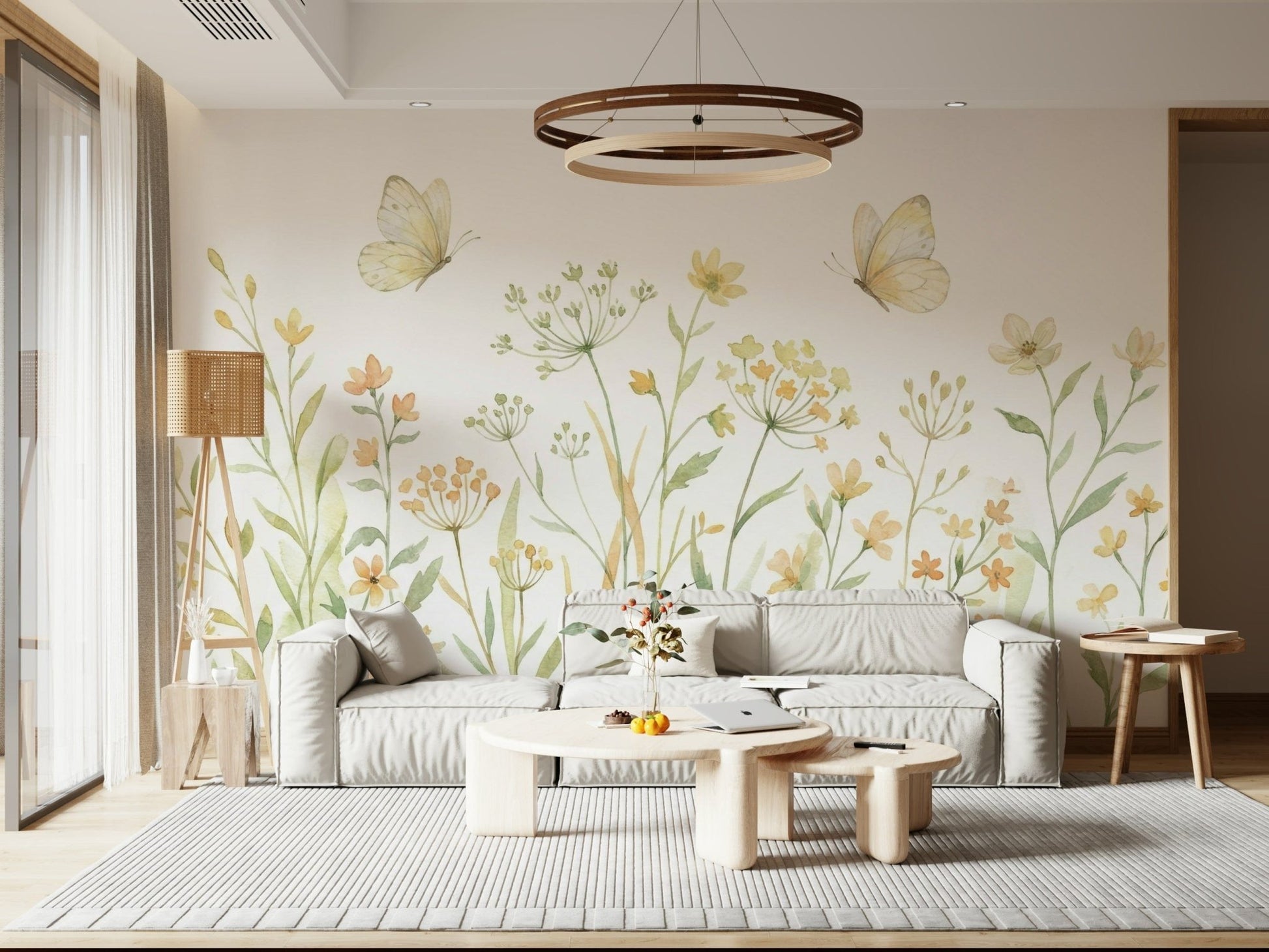 Nature inspired butterfly wall mural in a minimalist bedroom wallpaper mural