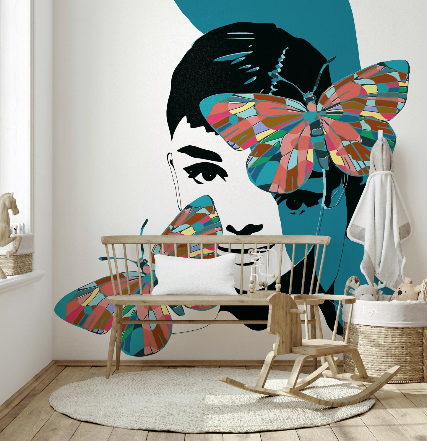 Artistic butterfly sketches wallpaper mural for a creative studio wall.