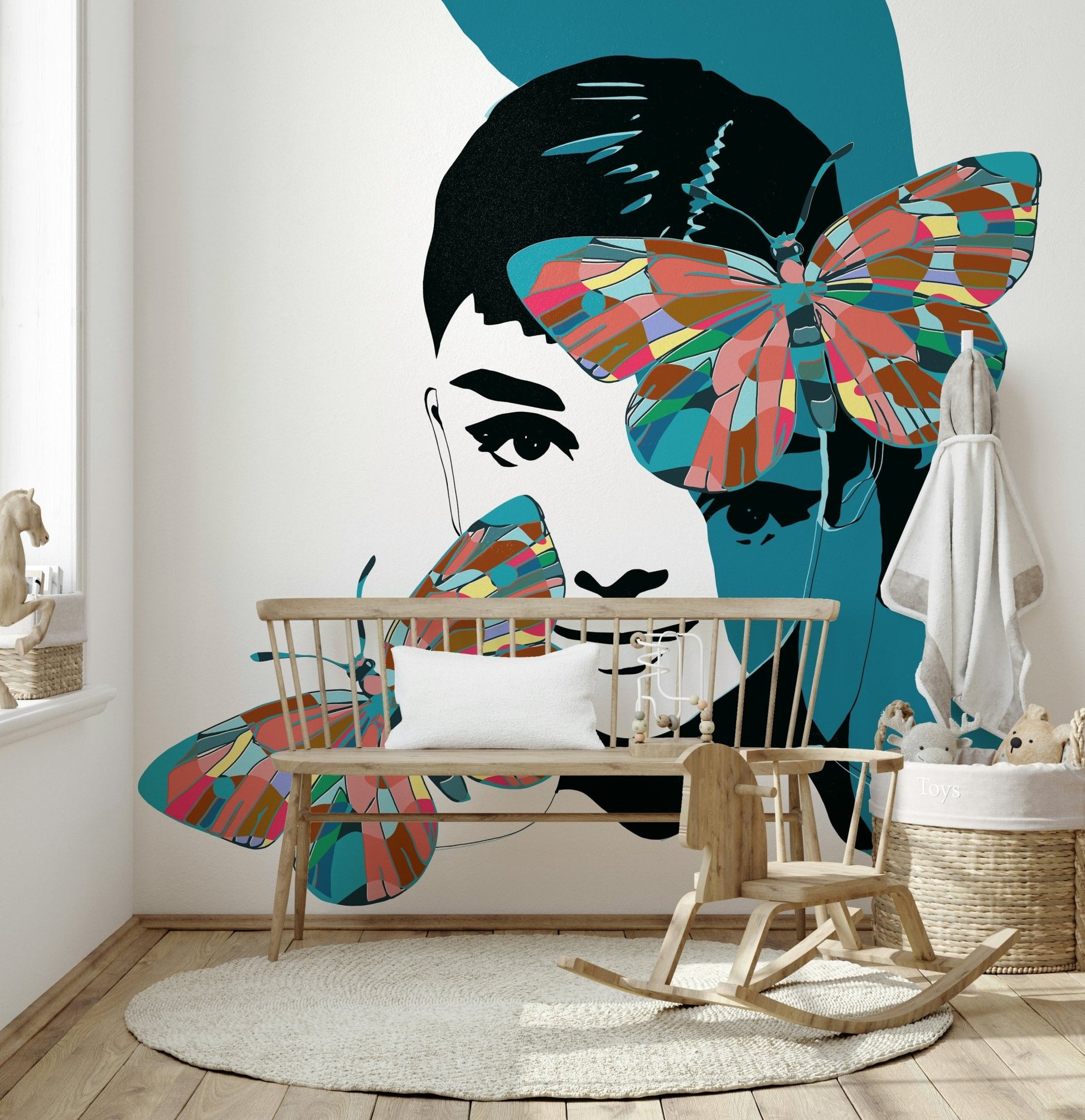 Artistic butterfly sketches wallpaper mural for a creative studio wall.