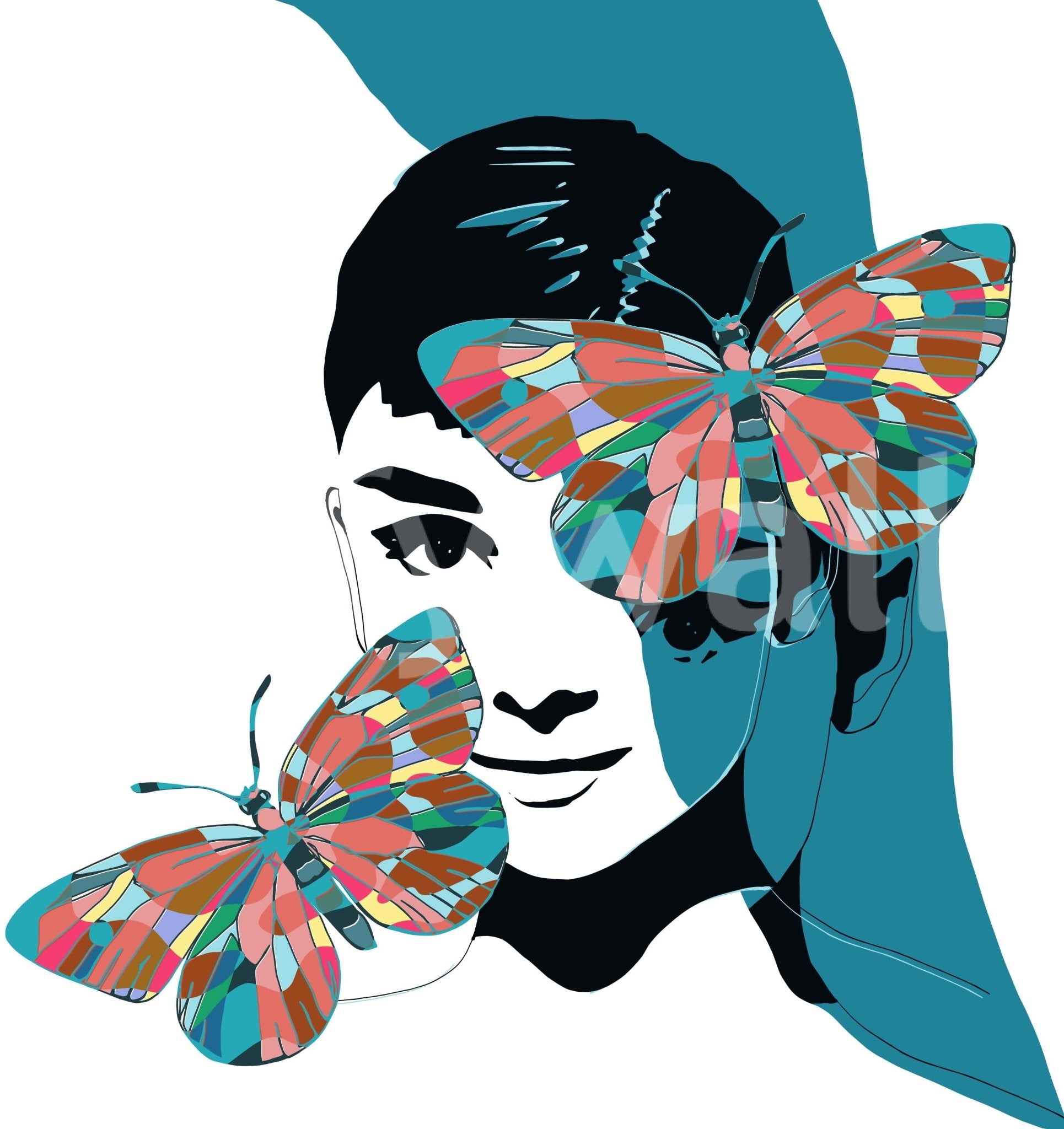 Butterfly Muse Wall Mural wallpaper mural with soft pastel colour.