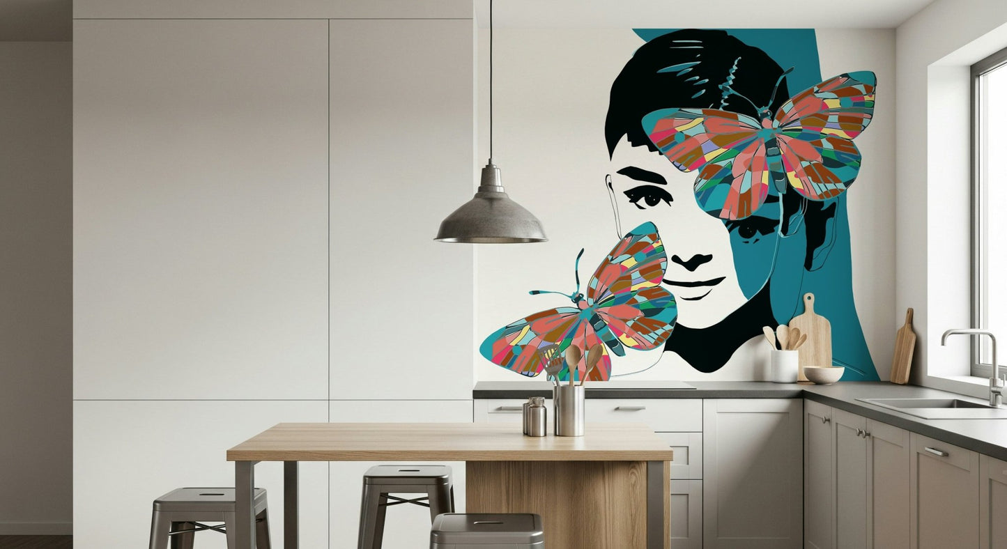 Butterfly Muse Wall Mural wallpaper mural in a stylish apartment lounge.