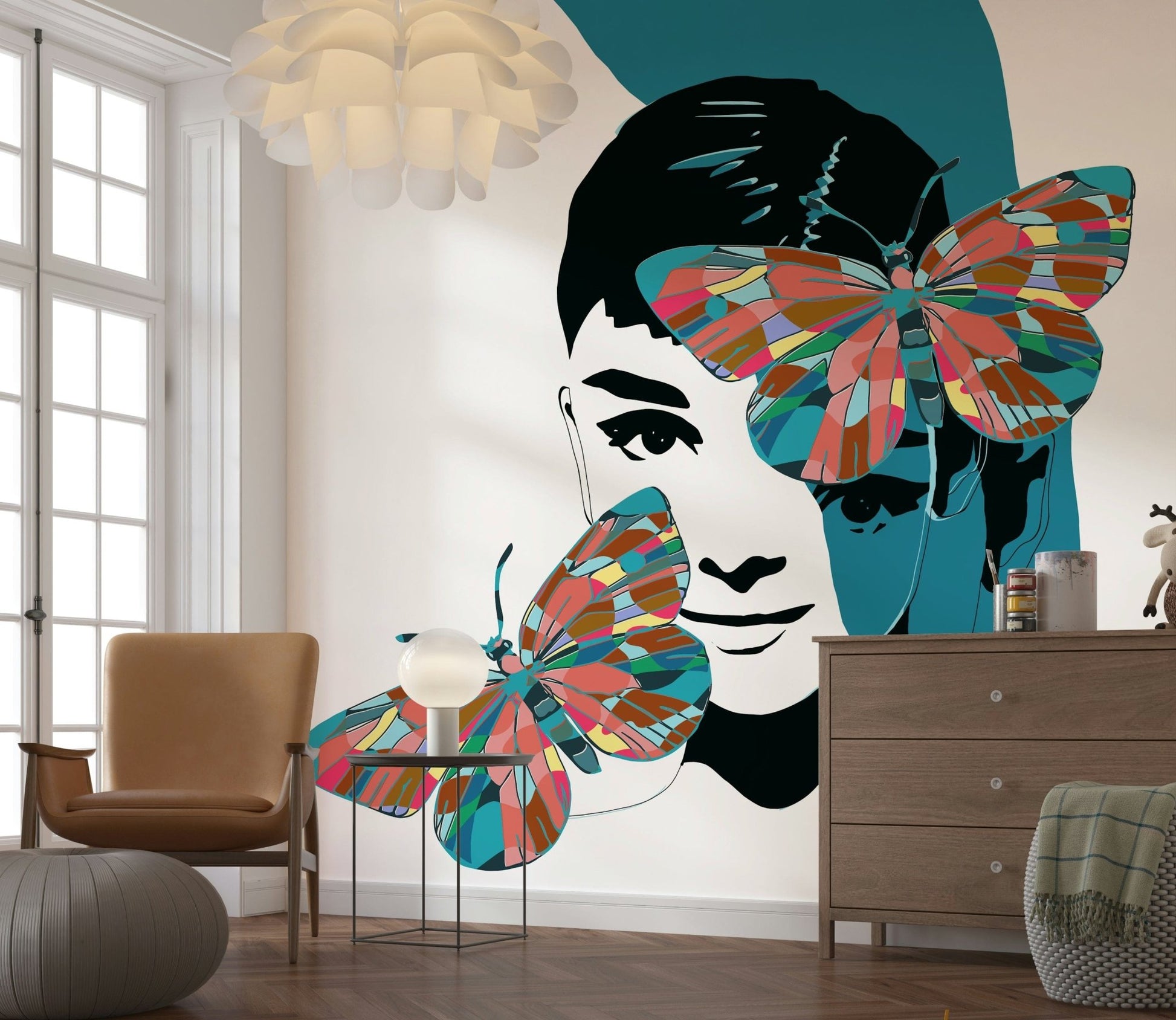Butterfly Muse Wall Mural wallpaper mural for a guest room accent wall.