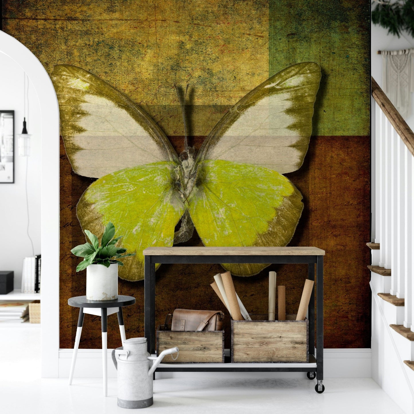 Large butterfly illustration, earthy tones, artistic Wall Mural focus.