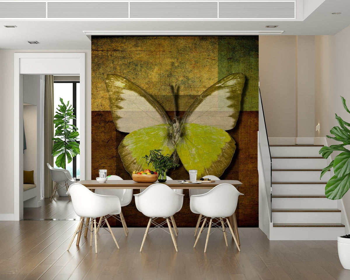 Vintage butterfly image, unique textured wallpaper, warm hues detail., GD6733