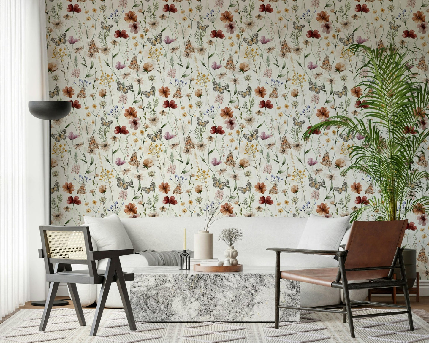 Subtle nature print wallpaper neutral tones and stems