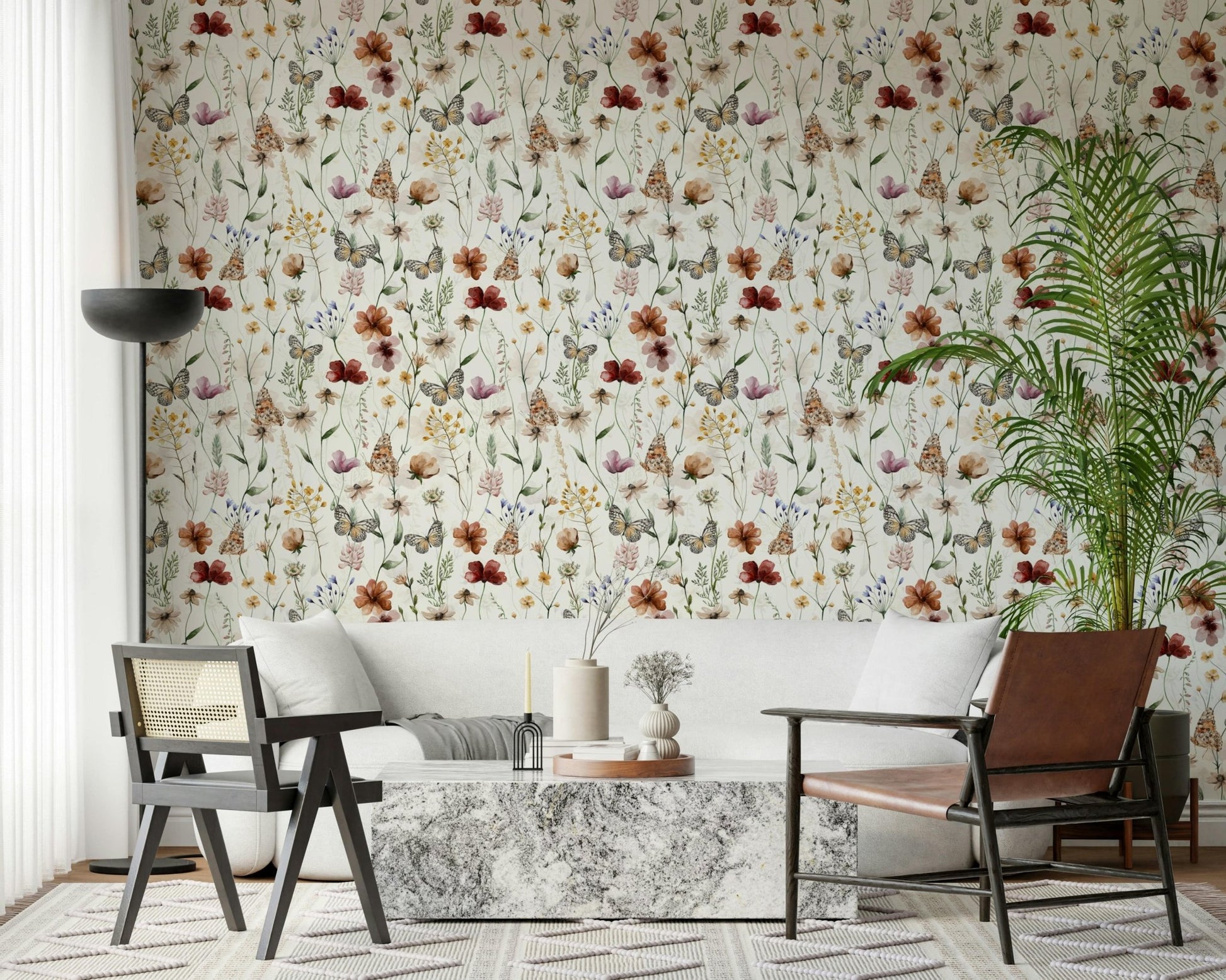 Subtle nature print wallpaper neutral tones and stems