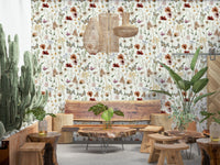 Bohemian wildflower mural neutral background soft colors