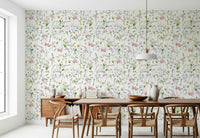 Pastel wildflower sketch wallpaper accent wall mural.
