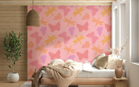 Outlandish Butterfly Wings & Dragonflies mural, uncommon pink unusual theme.