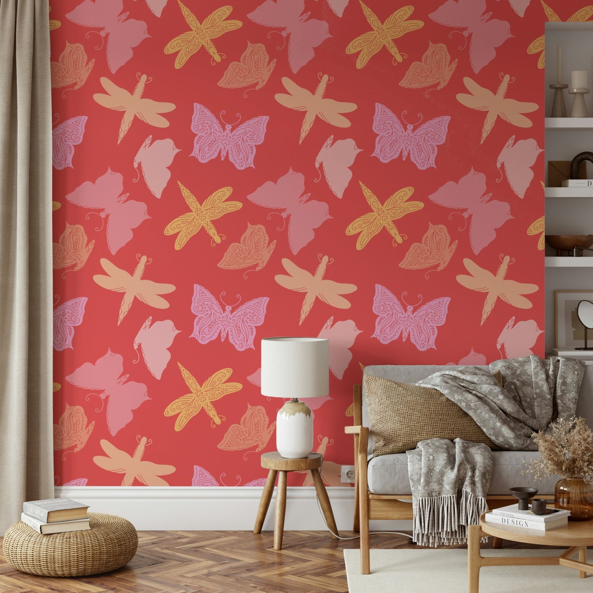 Boho, groovy, psychedelic Butterfly Wings design wall mural.