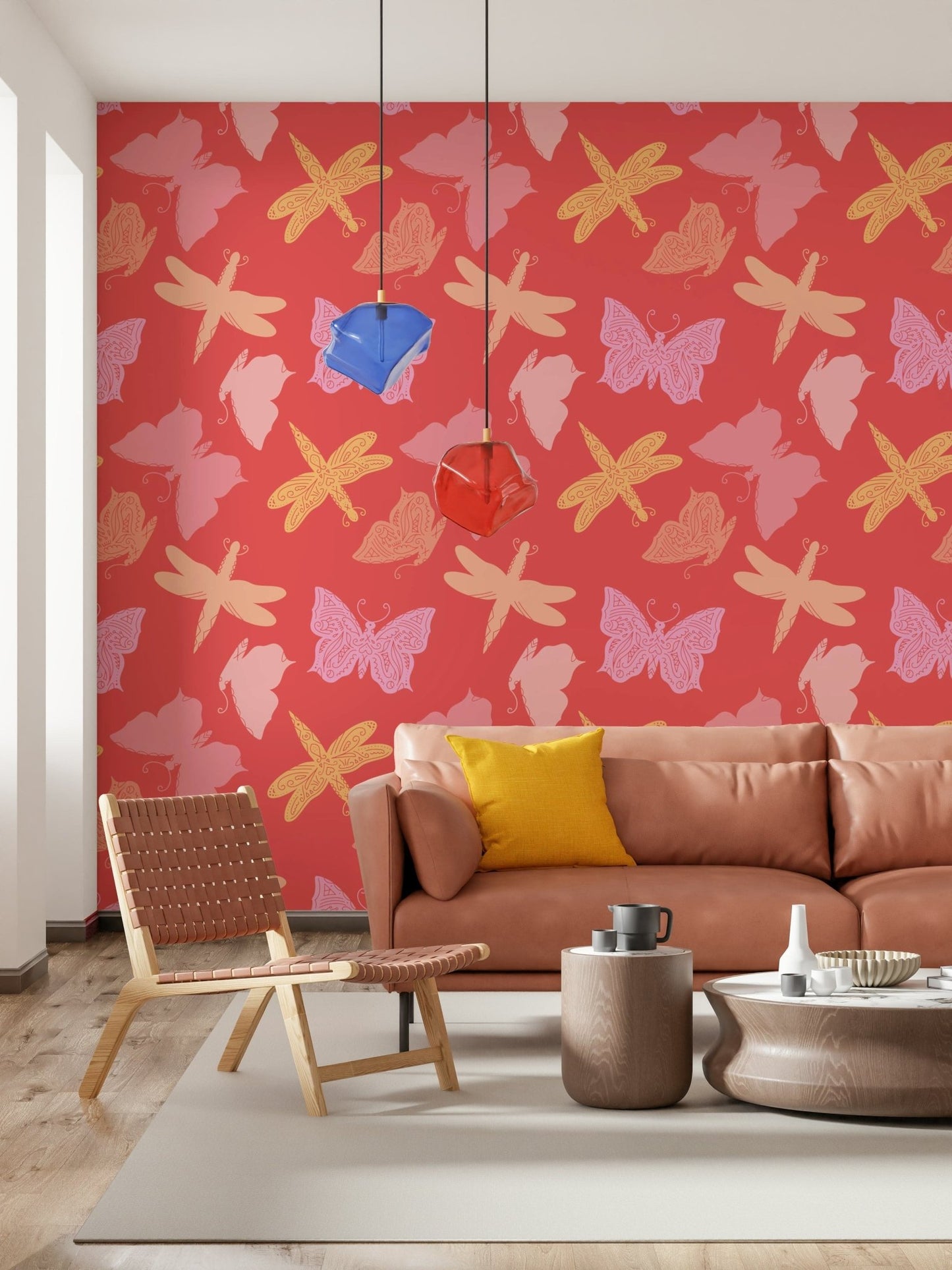 Pop art, coral, neon Butterfly Wings wallpaper.