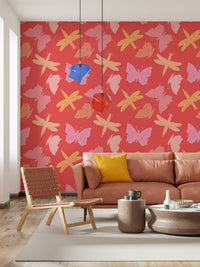 Pop art, coral, neon Butterfly Wings wallpaper.