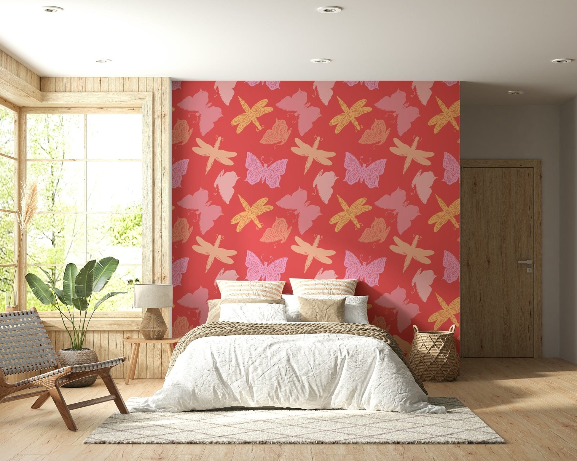 Folk art, vivid, flighty Butterfly Wings wall mural.