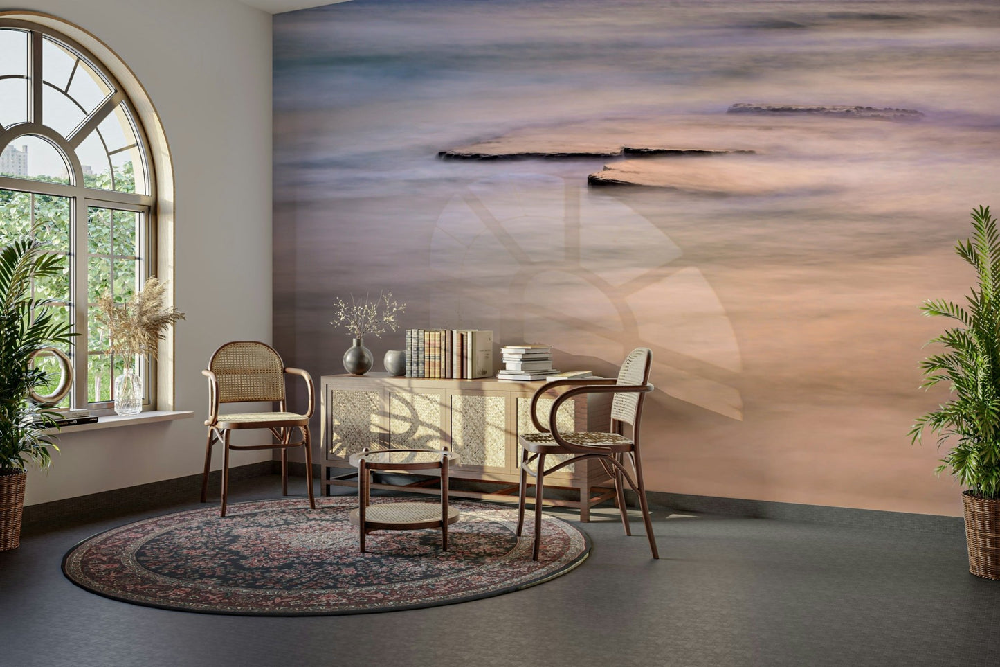 A beautiful wide-angle wall mural of the sea.

