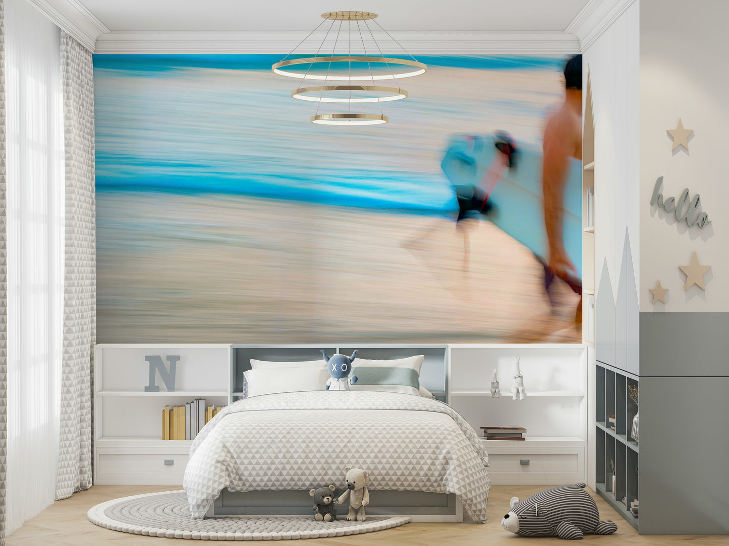 A beautiful coastal rock wallpaper mural with crashing waves.


