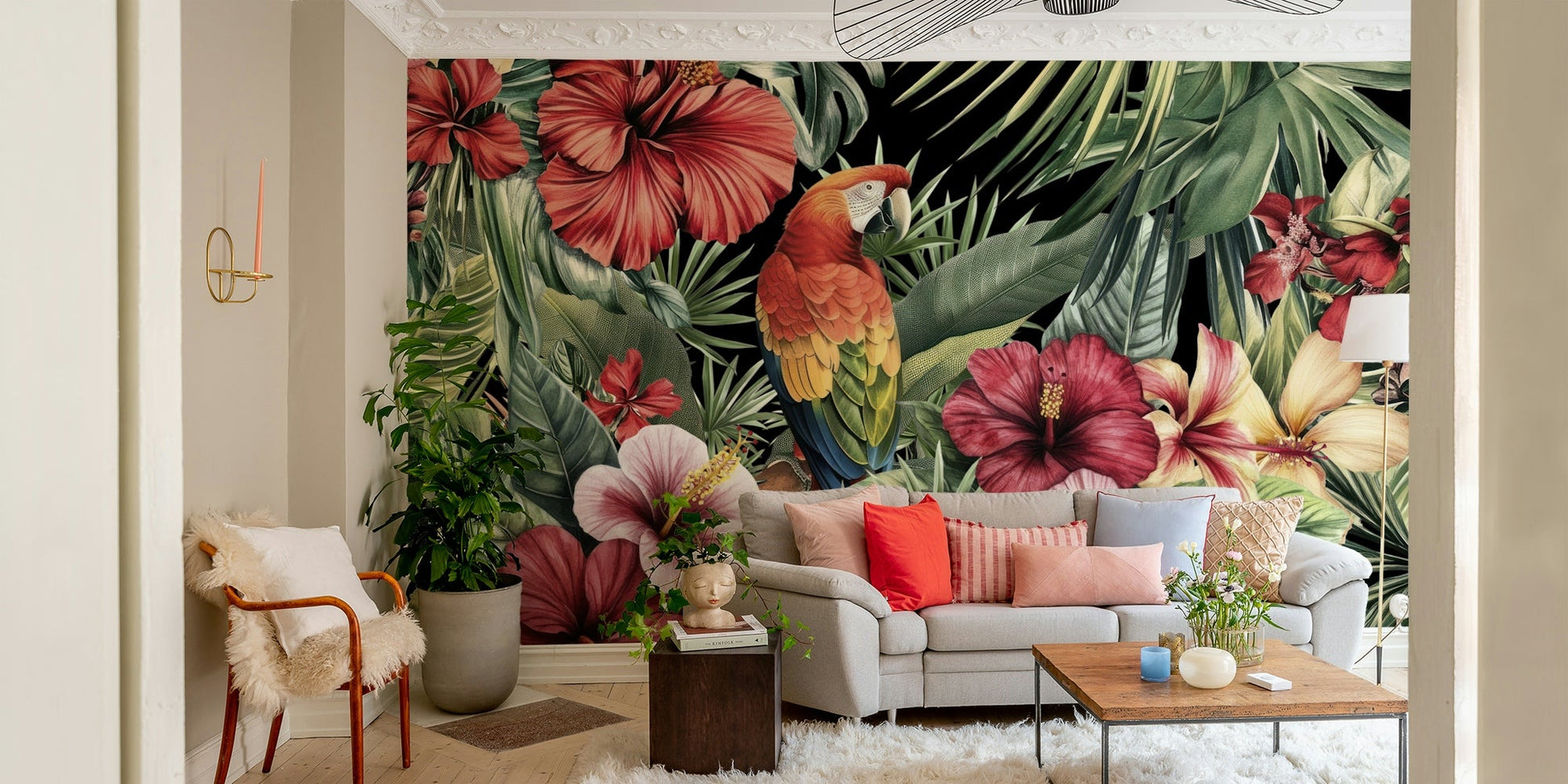 Exotic parrot mural in vintage style

