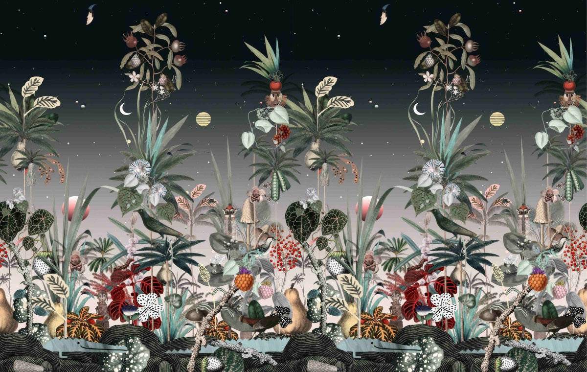 Midnight Botanic Wall Mural in your room — zoomed