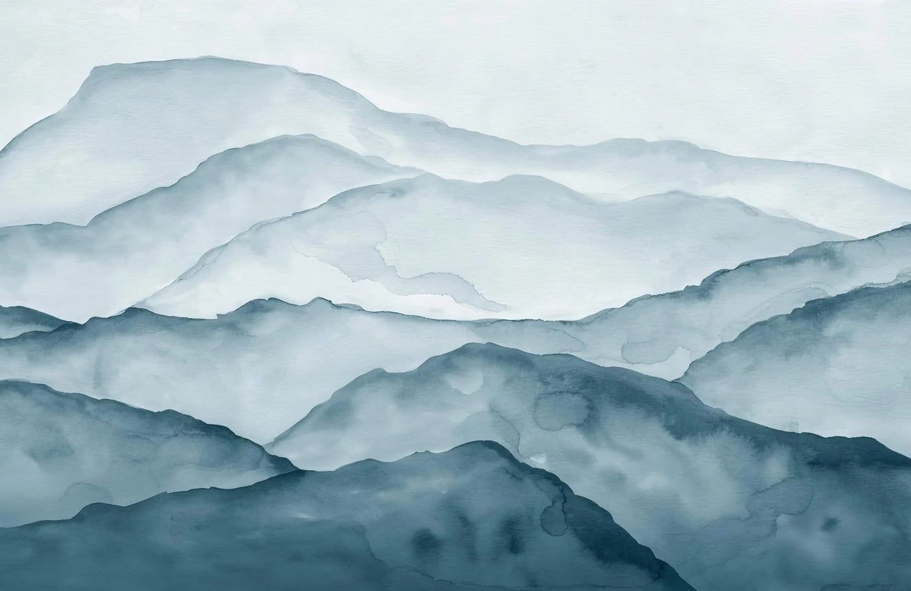 Blue Watercolour Mountain Mural